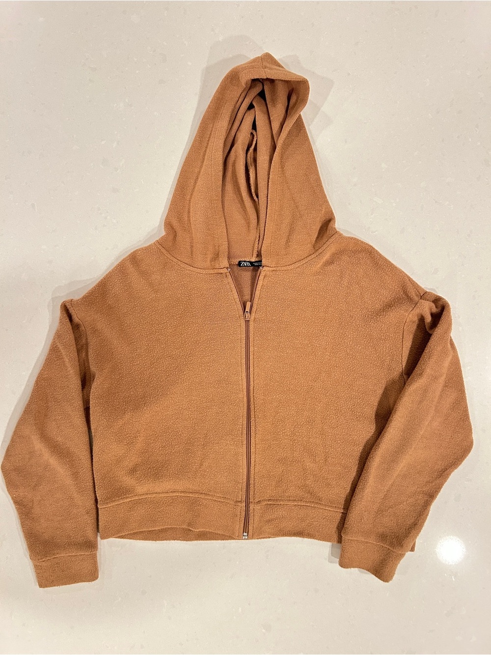 Zara Camel Brown Zip-Up Hooded Jacket